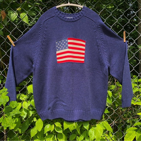 Vintage LANDS END Sweater Mens XXL American Flag Heavy Weight Knit Pullover 90s - Picture 5 of 5